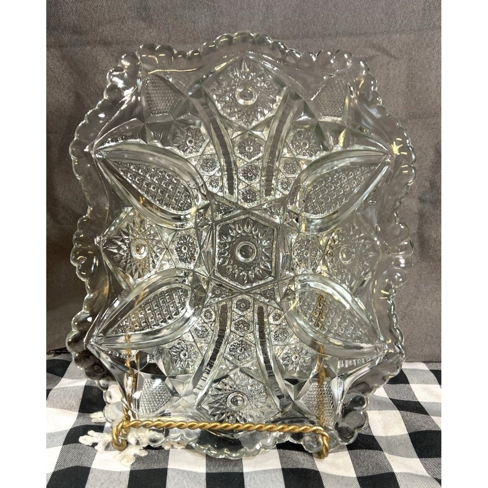 VTG Glass Serving Bowl Clear Daisy & Fine cut by Indiana 10 x 3 Rectangle (2571)